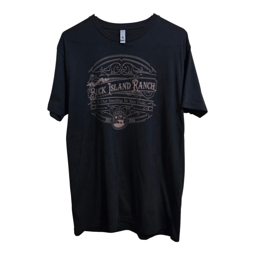 Black Short Sleeve Graphic T-Shirt Size Large "Buck ISLAND Ranch"